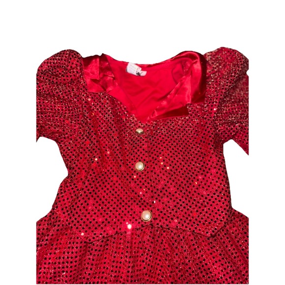 Memories VTG 80s Girls Sz 8 Red Sequin Gold Pearl Long Sleeve Party Dress - Picture 4 of 5
